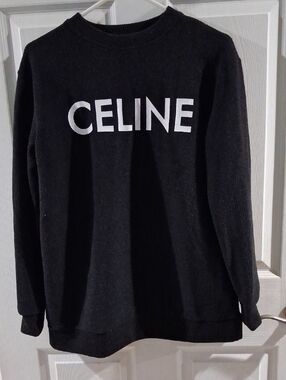 NWOT Oversized Celine Black Sweatshirt with White Logo